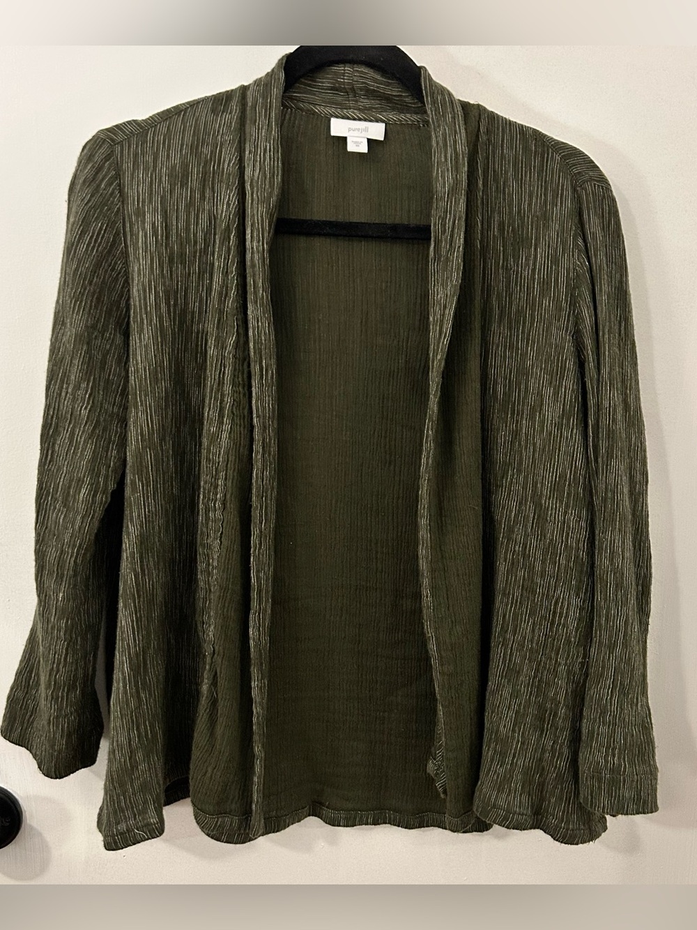 J.Jill Pure Jill Open Front Cardigan Sz XS Green 100% Cotton Gauze Lagenlook EUC